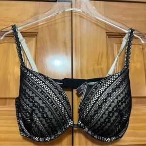Victoria's Secret Black and Cream Lace Push Up Bra